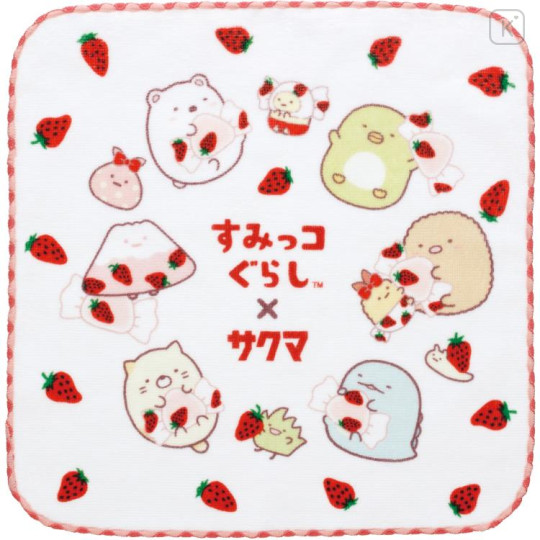 Japan San-X Mini Towel - Sumikko Gurashi / Sakuma Strawberry Milk Candy White - 1