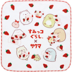 Japan San-X Mini Towel - Sumikko Gurashi / Sakuma Strawberry Milk Candy White