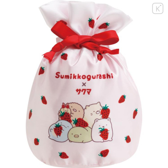 Japan San-X Drawstring Bag - Sumikko Gurashi / Sakuma Strawberry Milk Candy - 1