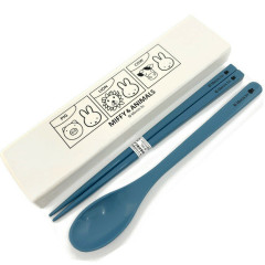 Japan Miffy Bento Lunch Cutlery Set Spoon Chopstick - Miffy / Animal Blue & White