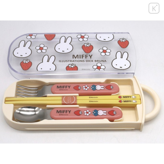 Japan Miffy Bento Lunch Cutlery Set Spoon Fork Chopstick - Miffy / Strawberry - 3