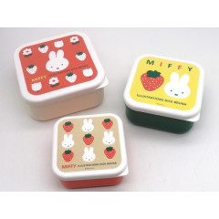 Japan Miffy Nesting Food Storage Container 3pcs Set - Miffy / Strawberry