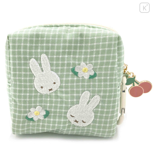 Japan Miffy Mini Pouch - Gingham Green Flower - 1