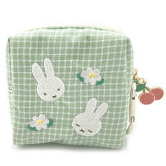 Japan Miffy Mini Pouch - Gingham Green Flower