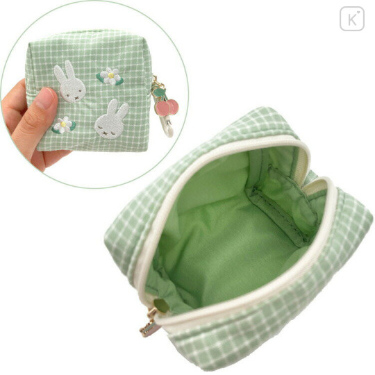 Japan Miffy Mini Pouch - Gingham Green Flower - 3