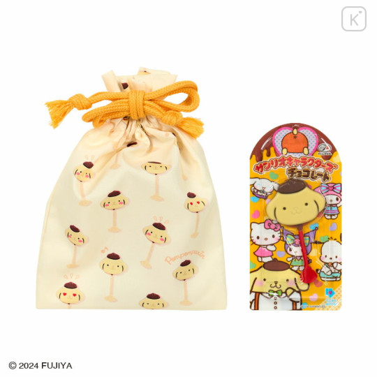 Japan Sanrio Original × Fujiya Chocolate Bar & Drawstring Pouch - Pompompurin - 1