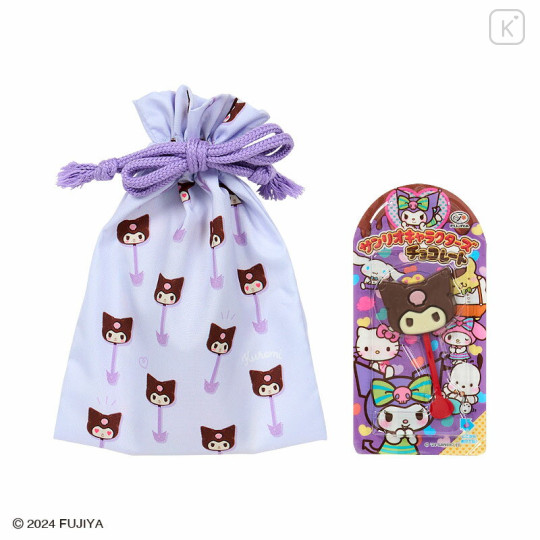 Japan Sanrio Original × Fujiya Chocolate Bar & Drawstring Pouch - Kuromi - 1