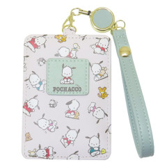 Japan Sanrio Pass Case Card Holder & Reel - Pochacco / Happy