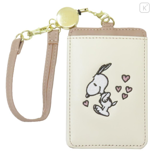 Japan Peanuts Pass Case Card Holder with Reel - Snoopy / Love Tell You - 1