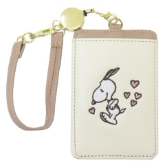 Japan Peanuts Pass Case Card Holder with Reel - Snoopy / Love Tell You