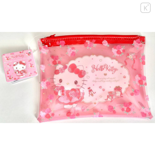 Japan Sanrio Clear Flat Mini Pouch - Hello Kitty / Rose Red - 1