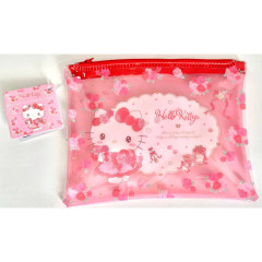 Japan Sanrio Clear Flat Mini Pouch - Hello Kitty / Rose Red