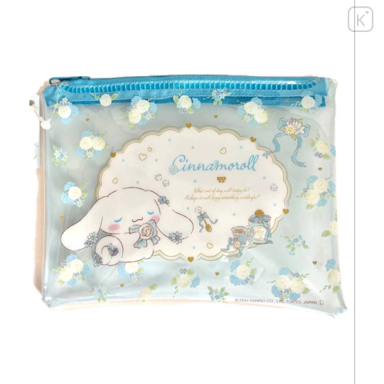 Japan Sanrio Clear Flat Mini Pouch - Cinnamoroll / Rose Blue - 1