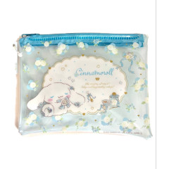 Japan Sanrio Clear Flat Mini Pouch - Cinnamoroll / Rose Blue