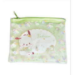 Japan Sanrio Clear Flat Mini Pouch - Pochacco / Rose Green