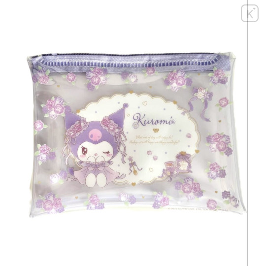 Japan Sanrio Clear Flat Mini Pouch - Kuromi / Rose Purple - 1