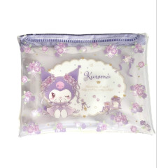 Japan Sanrio Clear Flat Mini Pouch - Kuromi / Rose Purple