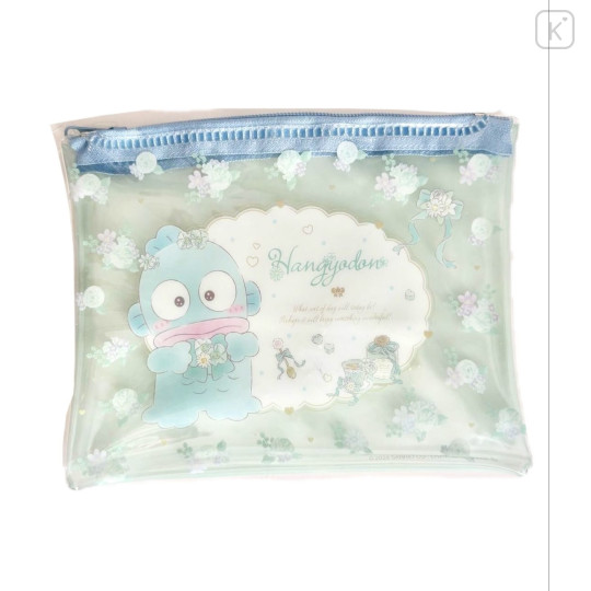 Japan Sanrio Clear Flat Mini Pouch - Hangyodon / Rose Blue - 1