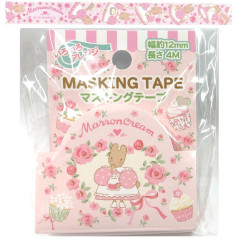 Japan Sanrio Washi Paper Masking Tape - Marron Cream / Pink Rose