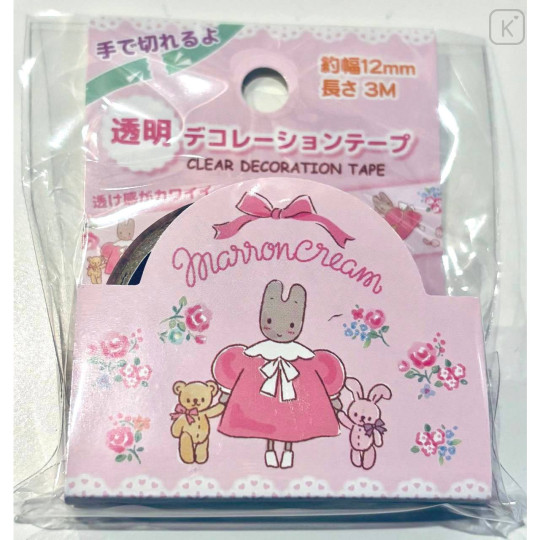 Japan Sanrio Clear Masking Tape - Marron Cream / Pink Rose & Friends - 1