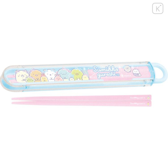 Japan San-X Chopsticks 16.5cm with Case - Sumikko Gurashi : Ribbon Sky Party Pink Blue - 1