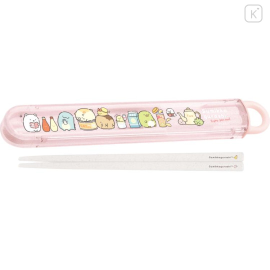 Japan San-X Chopsticks 16.5cm with Case - Sumikko Gurashi : Lunchtime Pink - 1