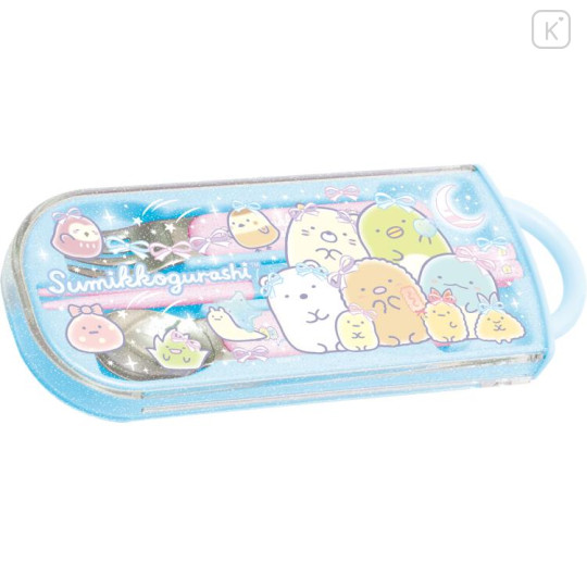 Japan San-X Bento Lunch Cutlery Set Spoon Fork Chopstick - Sumikko Gurashi / Ribbon Sky Party Pink Blue - 1