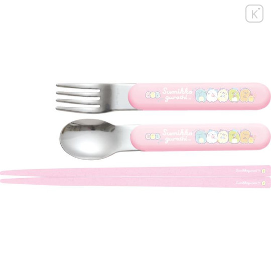 Japan San-X Bento Lunch Cutlery Set Spoon Fork Chopstick - Sumikko Gurashi / Ribbon Sky Party Pink Blue - 2