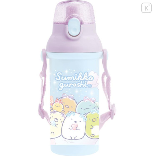 Japan San-X One Push Water Bottle with Strap - Sumikko Gurashi : Ribbon Sky Party Blue Purple - 1