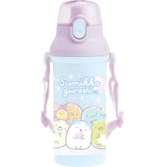 Japan San-X One Push Water Bottle with Strap - Sumikko Gurashi / Ribbon Sky Party Blue Purple