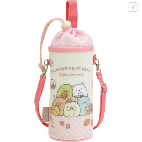 Japan San-X Plastic Bottle Holder - Sumikko Gurashi : Lunchtime Pink Yellow - 1