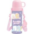 Japan San-X Stainless Steel Bottle With Cup Pouch Shoulder Strap - Sumikko Gurashi : Ribbon Sky Party Pink Purple - 2