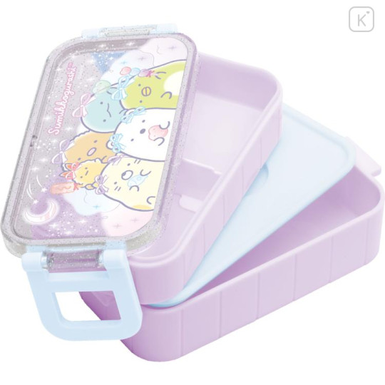 Japan San-X 2 Tier Bento Lunch Box 600ml With Chopsticks - Sumikko Gurashi : Ribbon Sky Party Purple - 2