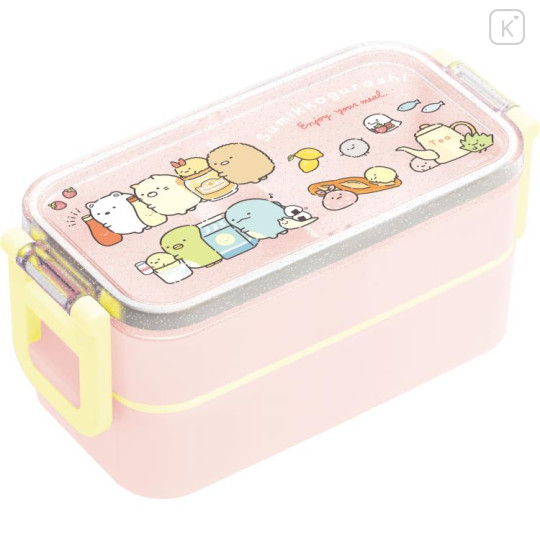 Japan San-X 2 Tier Bento Lunch Box 600ml - Sumikko Gurashi : Lunchtime Pink Yellow - 1