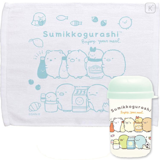 Japan San-X Towel with Case - Sumikko Gurashi : Lunchtime Green Yellow - 1