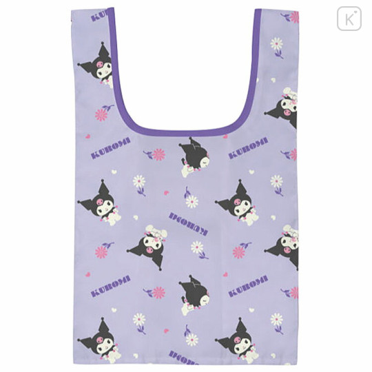 Japan Sanrio Eco Shopping Bag - Kuromi : Purple Flower - 1