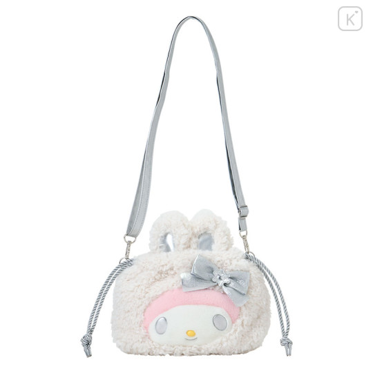 Japan Sanrio Original 2way Drawstring Shoulder Bag - My Melody : Fluffy Snow Rabbit - 1