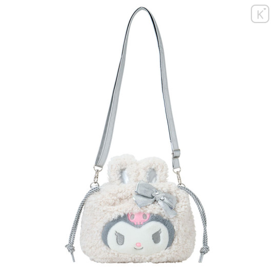 Japan Sanrio Original 2way Drawstring Shoulder Bag - Kuromi : Fluffy Snow Rabbit - 1