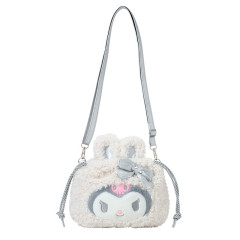 Japan Sanrio Original 2way Drawstring Shoulder Bag - Kuromi : Fluffy Snow Rabbit