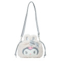 Japan Sanrio Original 2way Drawstring Shoulder Bag - Kuromi : Fluffy Snow Rabbit - 1