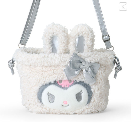 Japan Sanrio Original 2way Drawstring Shoulder Bag - Kuromi : Fluffy Snow Rabbit - 2