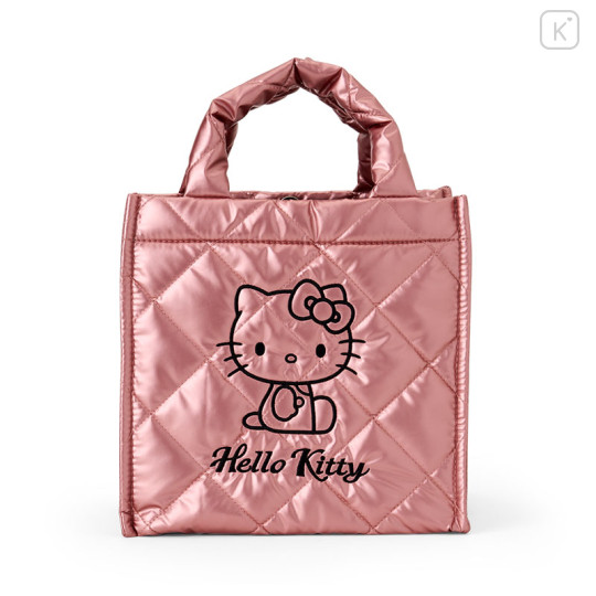 Japan Sanrio Metallic Quilted Cube Bag - Hello Kitty : Pink - 1