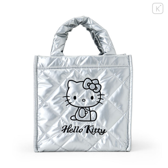 Japan Sanrio Metallic Quilted Cube Bag - Hello Kitty : Silver - 1