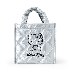 Japan Sanrio Metallic Quilted Cube Bag - Hello Kitty : Silver