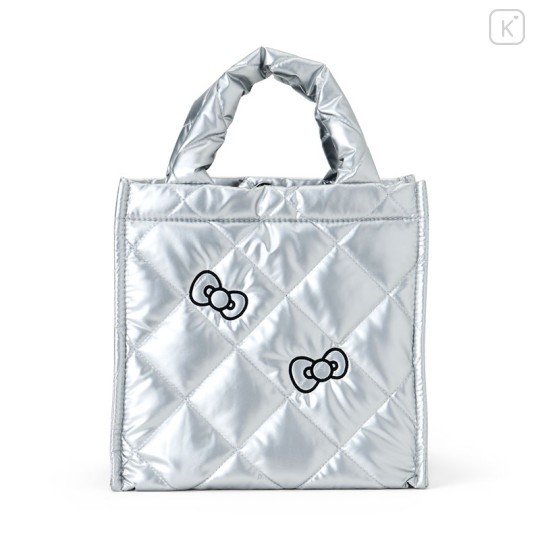 Japan Sanrio Metallic Quilted Cube Bag - Hello Kitty : Silver - 2