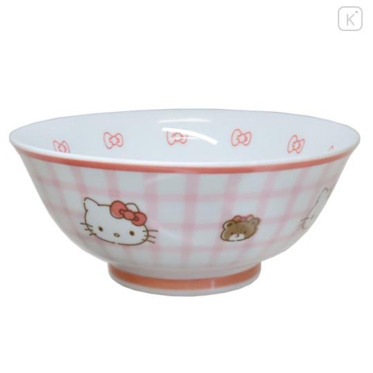 Japan Sanrio Porcelain Rice Bowl - Hello Kitty : Tiny Chum Red Gingham - 1