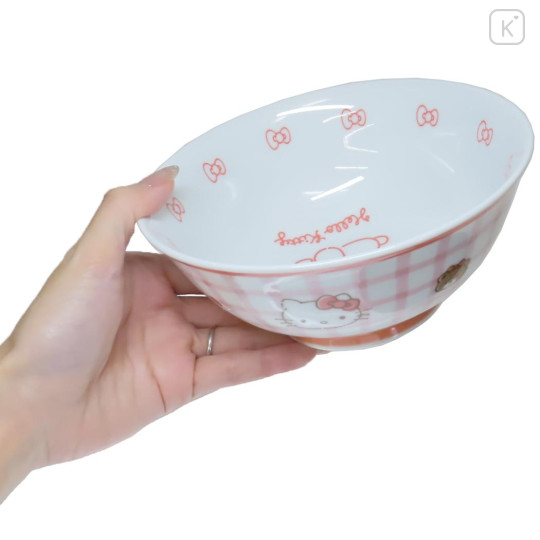 Japan Sanrio Porcelain Rice Bowl - Hello Kitty : Tiny Chum Red Gingham - 2