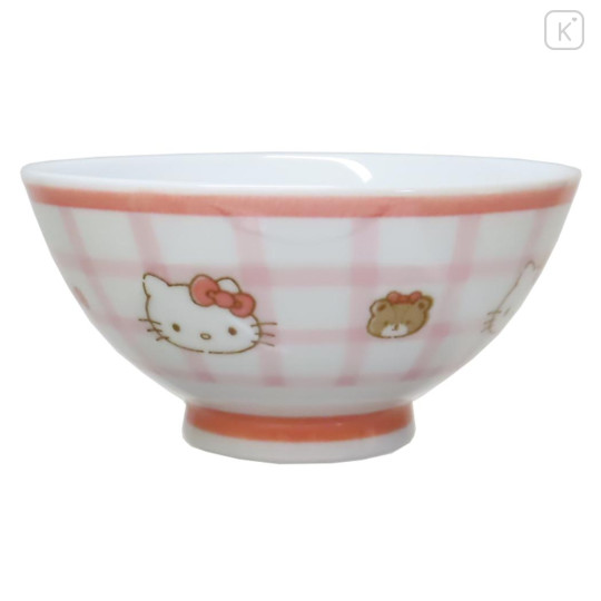 Japan Sanrio Porcelain Tea Bowl - Hello Kitty : Tiny Chum Red Gingham - 1