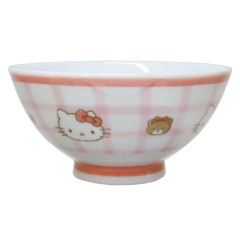 Japan Sanrio Porcelain Tea Bowl - Hello Kitty / Tiny Chum Red Gingham