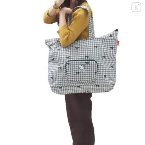 Japan Sanrio Rootote Grande Packable Tote Bag - Hello Kitty : Black Houndstooth Travel - 6